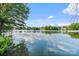 Scenic water view with lush trees surrounding lake reflecting blue sky on a sunny day at 8721 Lake Challis Ln, Charlotte, NC 28226