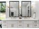 Well-lit bathroom with and vanity, modern lighting, and views to outside at 1626 Burtonwood Cir, Charlotte, NC 28212