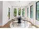 Bright dining area featuring modern lighting, multiple windows with natural light, and wood flooring at 1626 Burtonwood Cir, Charlotte, NC 28212