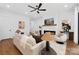 Cozy living room with a fireplace, modern decor, comfortable seating, and hardwood flooring at 1626 Burtonwood Cir, Charlotte, NC 28212