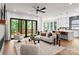 Open-concept living room with hardwood floors and access to outdoor deck at 1626 Burtonwood Cir, Charlotte, NC 28212