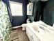 Bathroom with a white vanity, dark teal walls, and decorative shower curtain at 3110 Richards Way Dr, Rock Hill, SC 29732