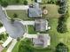 Aerial view of manicured backyards and a cul-de-sac showing the layout of the property at 4915 Juniper Grove Sw Ct, Concord, NC 28027