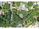 Expansive aerial view showcasing a property with mature trees and outlining the perimeter of the lot at 541 Greenway St, Davidson, NC 28036
