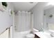 Cozy bathroom featuring a shower with a curtain, clean white toilet, and vanity with a sink at 609 Atherton Way, Rock Hill, SC 29730