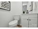 Modern powder room with sleek vanity, black fixtures, and stylish framed print at 1035 Wexford Nw Pl, Concord, NC 28027