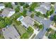 An aerial view of the house, neighborhood, patio, and in-ground pool at 1211 Gold Rush Ct, Fort Mill, SC 29708