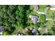 Aerial view of the property with a pool, highlighting the spacious lot and lush greenery at 1305 Creekview Dr, Gastonia, NC 28052