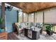 Comfortable covered patio featuring a wicker sectional and coffee table at 1305 Creekview Dr, Gastonia, NC 28052
