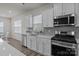 The bright kitchen features modern appliances and sleek, white countertops and cabinets at 161 Pampas Pl, Statesville, NC 28625