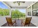 Relaxing porch with rocking chairs overlooking a backyard with trees at 1702 Batson Creek Ln, Weddington, NC 28104