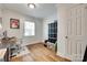 Functional home office with hardwood floors, great natural light, and ample workspace at 203 Lincoln St, Belmont, NC 28012