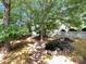 Secluded backyard retreat with mature trees, lush landscaping, and white picket fence at 2312 Christensens Ct, Charlotte, NC 28270