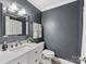 Stylish bathroom with a modern vanity, brushed nickel fixtures, and dark gray walls at 3530 Woodleaf Rd, Charlotte, NC 28205