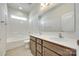 Bathroom with double vanity, large mirror, and tiled floor at 4051 Whittier Ln, Fort Mill, SC 29708
