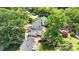 Aerial view of a new home under construction nestled among mature trees in a residential neighborhood at 4918 Buckingham Dr, Charlotte, NC 28209