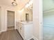 Bathroom featuring double sink vanity with marble countertop and grey tile flooring at 119 Tonbridge Way # Haf0033, Mooresville, NC 28115