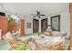 Inviting covered porch with hanging chair, wicker furniture, and neutral cushions at 1801 E 8Th St, Charlotte, NC 28204