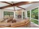 Inviting living room with stone fireplace, wood beams, and large windows providing ample light at 2666 Providence Dr, Gastonia, NC 28052