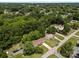 Aerial view of a lush, wooded neighborhood with homes, some with pools, on large lots at 303 Jean Ave, Kannapolis, NC 28083