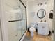 Modern bathroom with a sleek glass-enclosed shower and updated fixtures at 3416 Yarmouth Ln, Gastonia, NC 28056