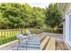 Outdoor deck setting with wooden railings, comfortable seating and a lush backyard at 4637 Shannamara Dr, Matthews, NC 28104