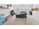 Comfortable living room showcasing a plush sofa, TV, floating shelves, and natural light at 5204 Belstone Ln, Charlotte, NC 28215