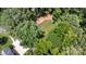 Aerial view of a home nestled among lush, mature trees, offering privacy and natural beauty at 6419 Antioch Ct, Matthews, NC 28104