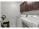 Bright laundry room featuring a modern washer, dryer, and dark brown cabinets at 809 Ayrshire Ave, Fort Mill, SC 29708