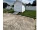 Backyard featuring a white storage shed and privacy fence at 8720 Lee St, Mount Pleasant, NC 28124