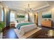 A staged main bedroom boasting a luxurious bed, stylish decor, and ample natural light at 9426 Greyson Ridge Dr, Charlotte, NC 28277