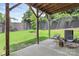 Inviting back patio with a fire pit and seating, overlooking a private backyard at 11043 Stetler St, Charlotte, NC 28204