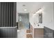 Bathroom featuring glass enclosed shower, tiled flooring, and dual sink vanity at 120 Pinewood Ln, Rock Hill, SC 29730