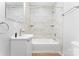 Bathroom featuring tile surround shower and vanity with solid surface countertop at 146 Georgia Sw St, Concord, NC 28025