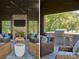 Comfortable covered outdoor living area with fireplace and stainless outdoor kitchen at 2270 New Gray Rock Rd, Fort Mill, SC 29708