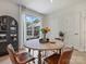 Comfortable dining area with a rustic table, views of the neighborhood, and lots of light at 513 Cubitt Ct, Charlotte, NC 28205
