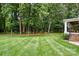 Picturesque backyard with mature trees and a lush lawn, creating a serene and private outdoor space at 6324 Old Fox Hunt Ln, Mint Hill, NC 28227