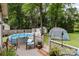 Backyard view featuring an above ground pool, a tent, and outdoor seating area at 716 Mooresville Rd, Salisbury, NC 28144