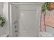 Clean white shower and tub with a new shower curtain and caddy at 716 Mooresville Rd, Salisbury, NC 28144