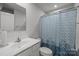 Bathroom featuring a vanity with a white sink and patterned shower curtain at 718 Dillon Way # 38, Fort Mill, SC 29715