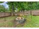 Backyard fire pit with seating and privacy fence with string lights at 910 W A St, Kannapolis, NC 28081