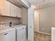Functional laundry room with washer, dryer, and storage cabinets for convenience and organization at 9530 Elizabeth Townes Ln, Charlotte, NC 28277