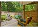 Backyard patio area with unique hanging swing and privacy wall at 10607 Newberry Park Ln, Charlotte, NC 28277