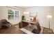 Bright home office features a modern desk, chair, hardwood floors, large window, and stylish decor at 150 W Morehouse Ave, Mooresville, NC 28117