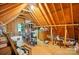 Unfinished attic with wood beams, storage area, and natural light at 185 Eastcliff Se Dr, Concord, NC 28025