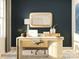 Stylish home office setup with a modern desk, decorative mirror, and elegant decor at 4262 Skyboat Cir, Fort Mill, SC 29715