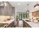 Modern kitchen with gray cabinetry, stainless appliances, and view of the open living area at 428 E 33Rd St, Charlotte, NC 28205
