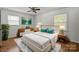 Well-lit bedroom with a neutral color palette, hardwood floors, and modern decor, creating a cozy and relaxing space at 6231 Coach Hill Ln, Charlotte, NC 28212