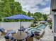 Inviting backyard patio area with plush seating around a fire pit and a sparkling pool at 628 Bracket St, Fort Mill, SC 29708