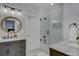 Bathroom showcasing stylish tile, a large vanity, and a glass-enclosed shower at 628 Bracket St, Fort Mill, SC 29708